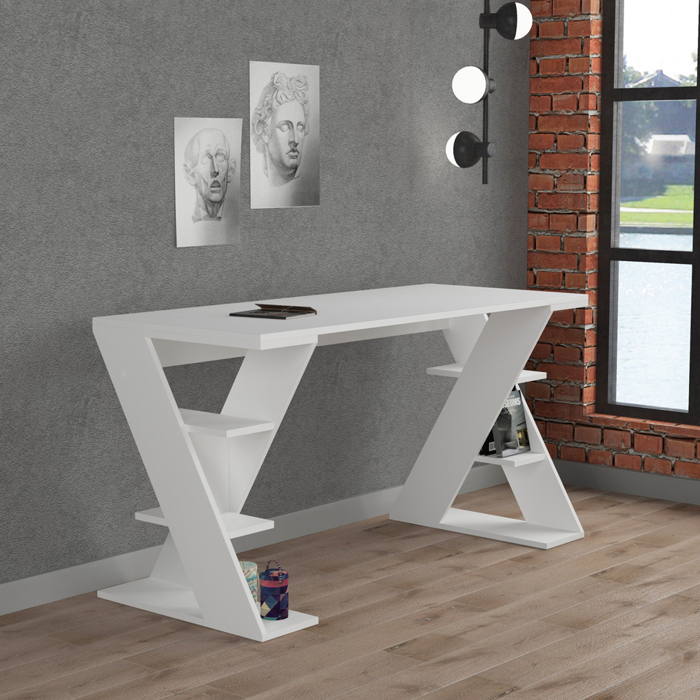 Particle Board Desk with Shelves Papillon White 855DTE3829 W140xH75xD60 cm