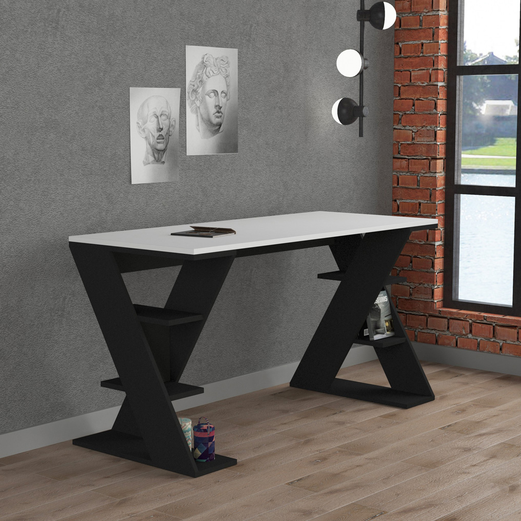 Particle Board Desk with Shelves Papillon White, Anthracite 855DTE3831 W140xH75xD60 cm