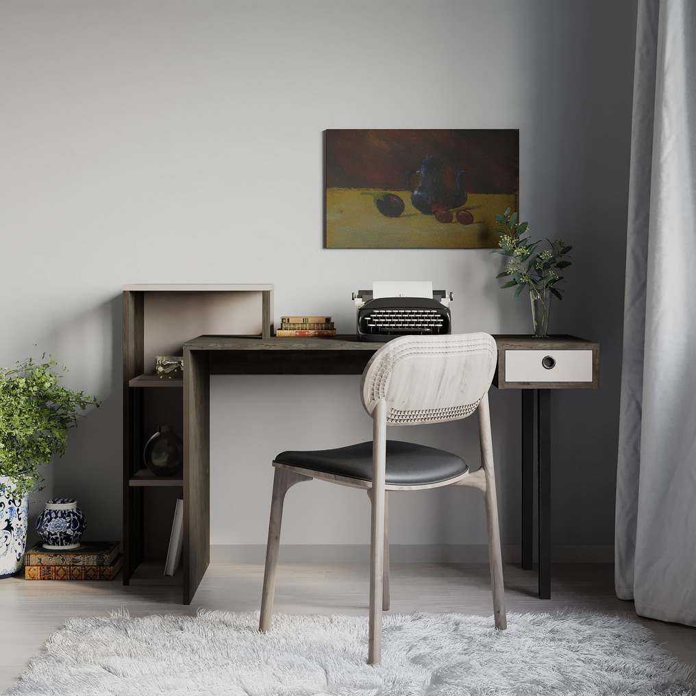 Particle Board Desk with 1 Drawer Loyd Brown, Light Mocha 855DTE3847 W141xH60xD92 cm