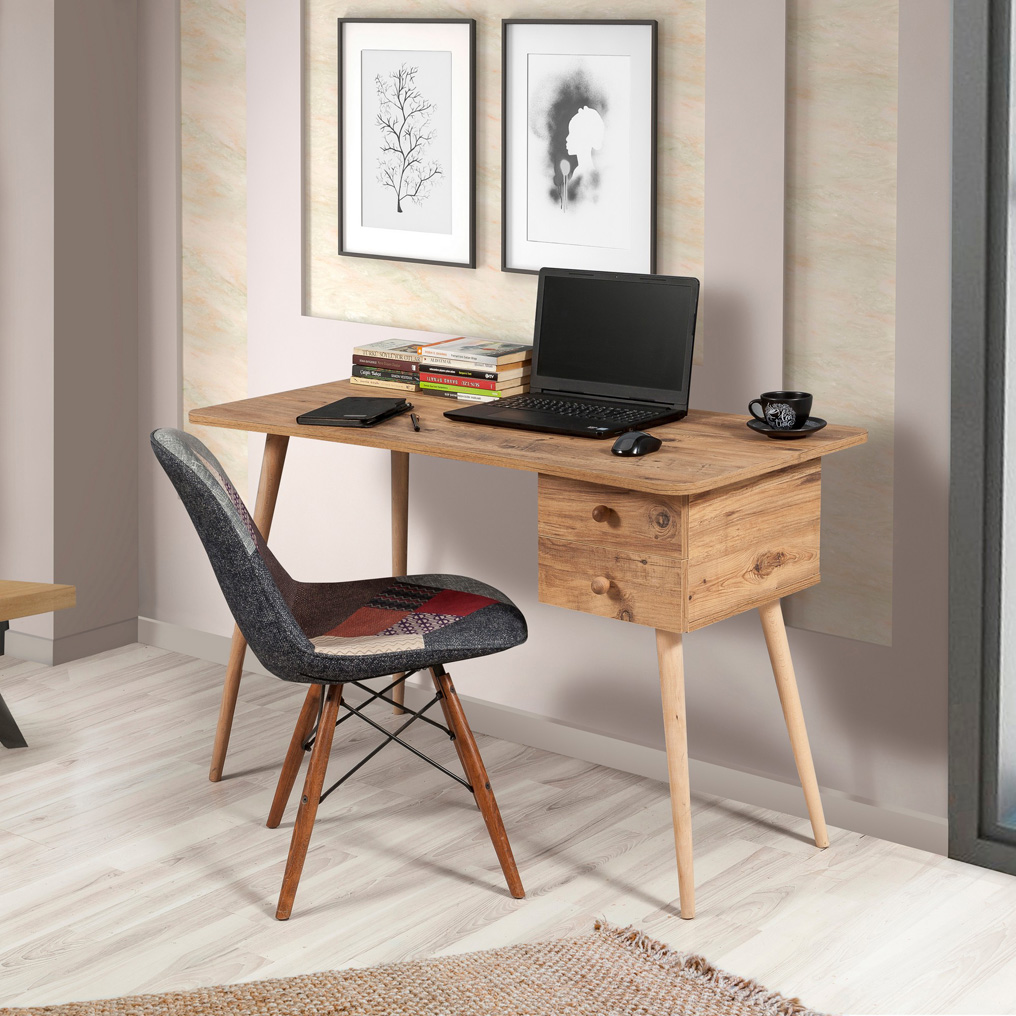 Γραφείο με 2 συρτάρια από μοριοσανίδα & ξύλο Balbina Atlantic Pine 869VEL6601 120x77x60 εκ.
