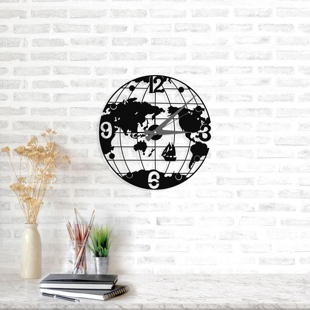 Διακοσμητικό μεταλλικό ρολόι τοίχου Globe Clock 50x50 εκ.
