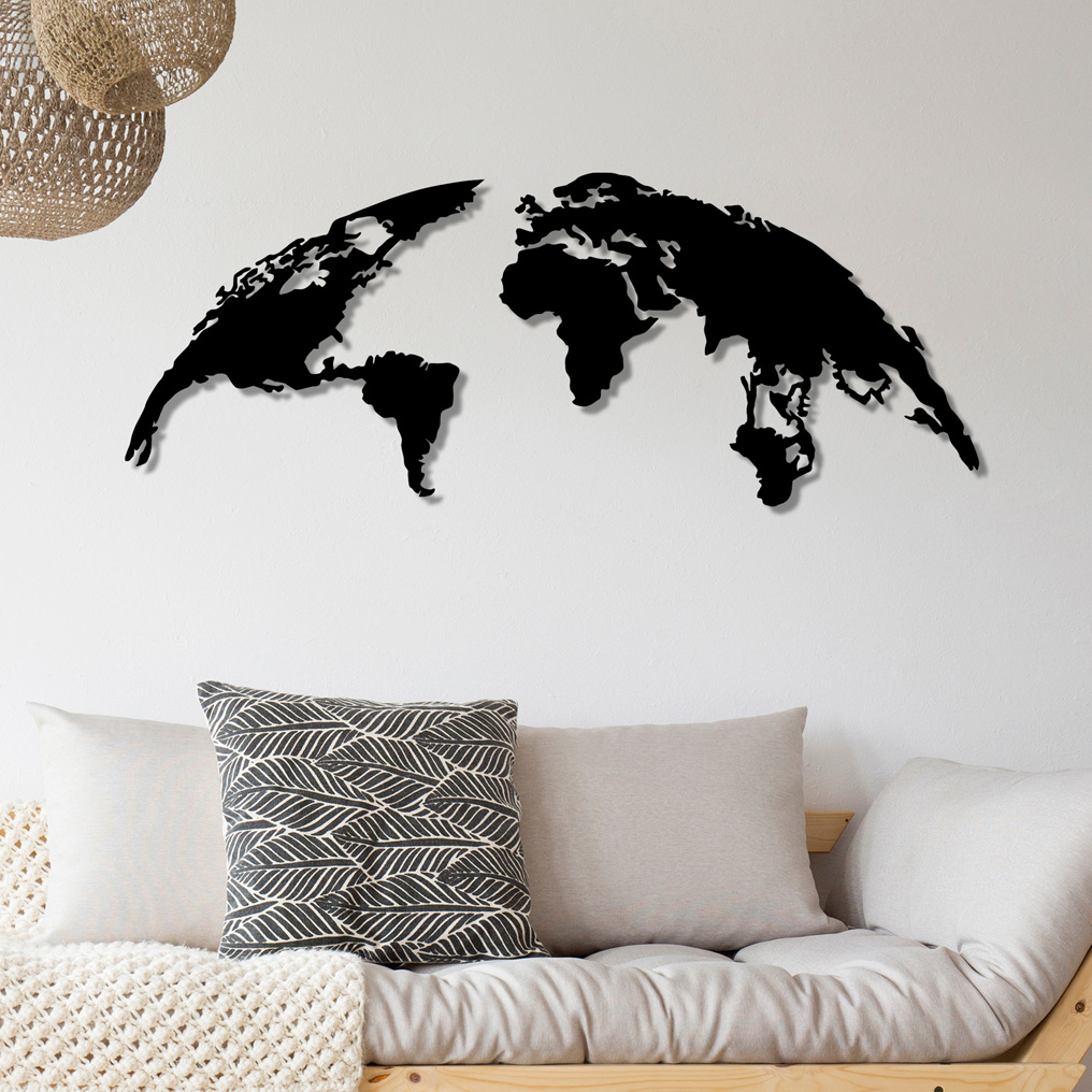 Decorative Metal Wall Accessory World Map Large 150x59 cm