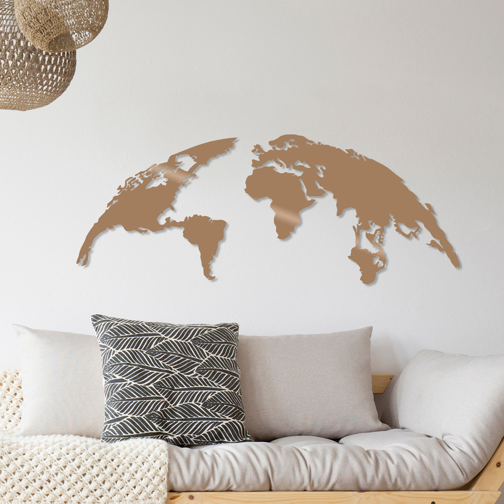Decorative Metal Wall Accessory World Map Large-Copper 150x59 cm