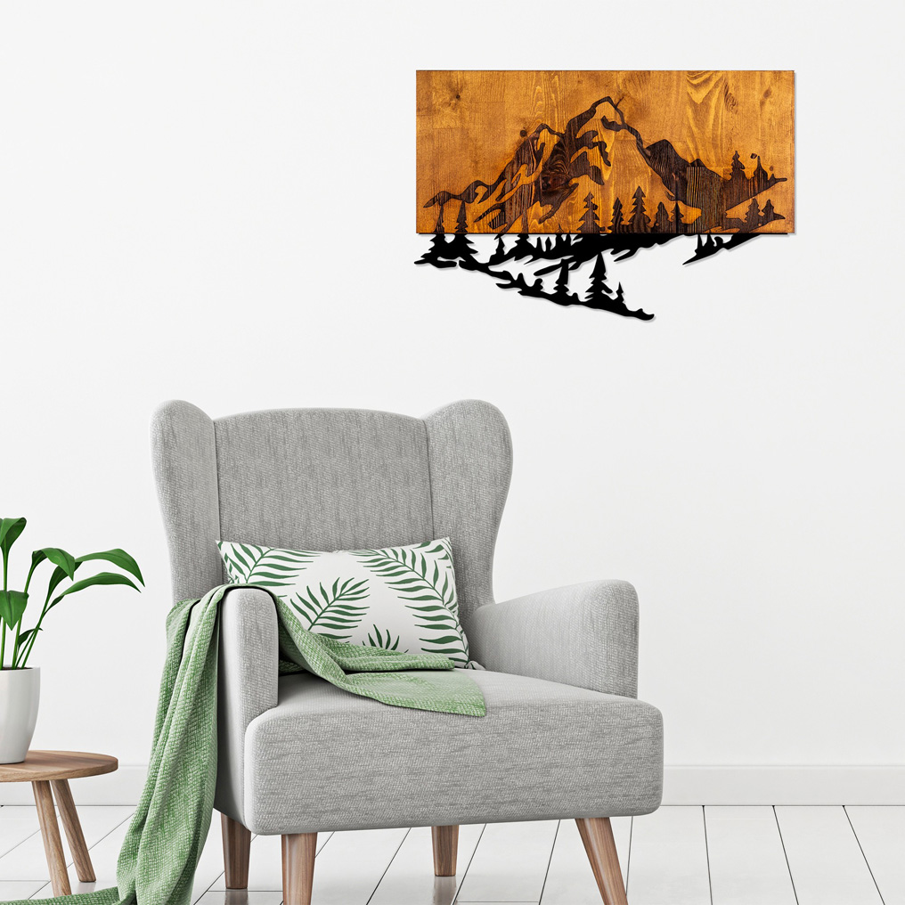 Διακοσμητικό τοίχου ξύλινο & μεταλλικό Mountain 2 58x38 εκ.