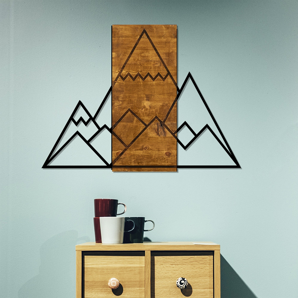 Decorative Wooden & Metal Wall Accessory Mountain 78x58 cm