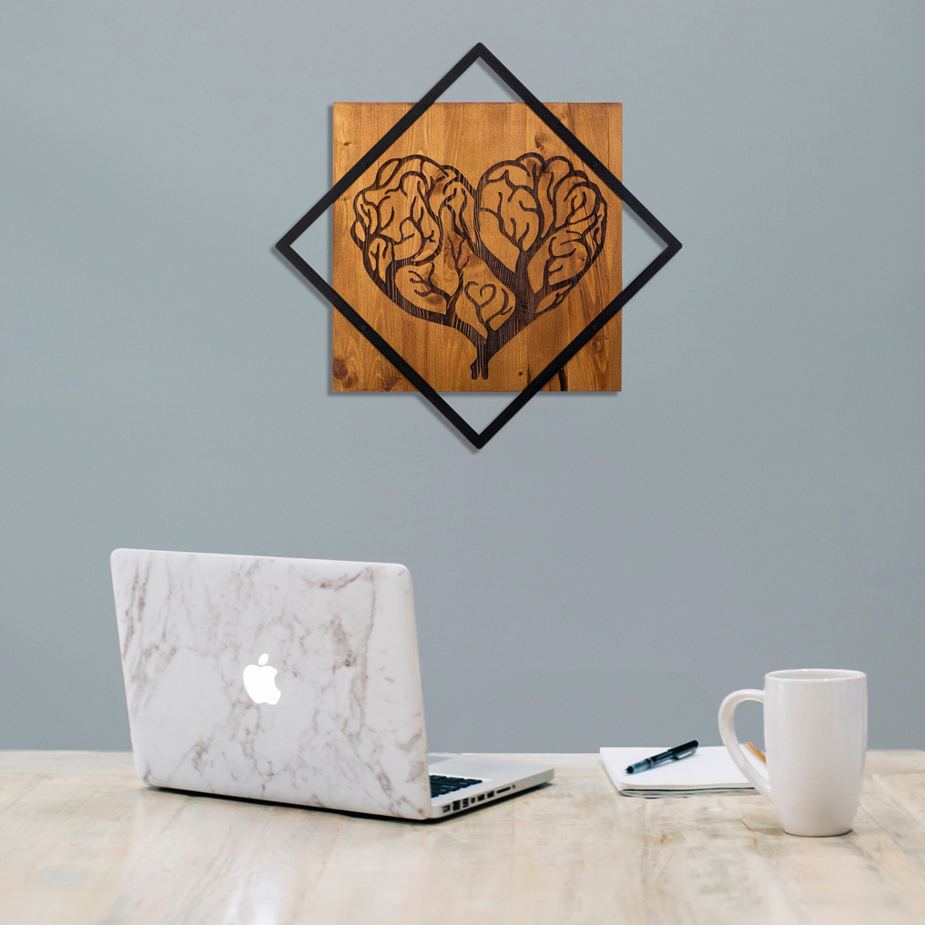 Διακοσμητικό τοίχου ξύλινο & μεταλλικό Tree Heart 54x54 εκ.