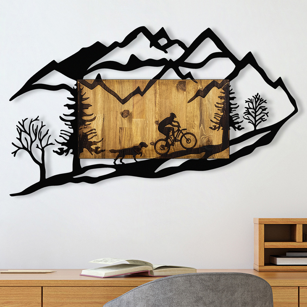 Wall decoration wood / metal Bicycle Riding in Nature 110x3x65 cm 899SKL2176