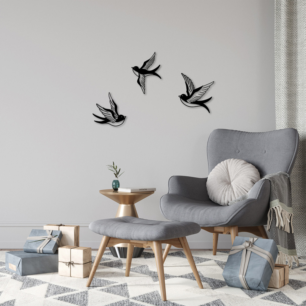 Μεταλλικό διακοσμητικό τοίχου Flying Birds Μαύρο 20x29 εκ. (1 Piece) 899SKL2352