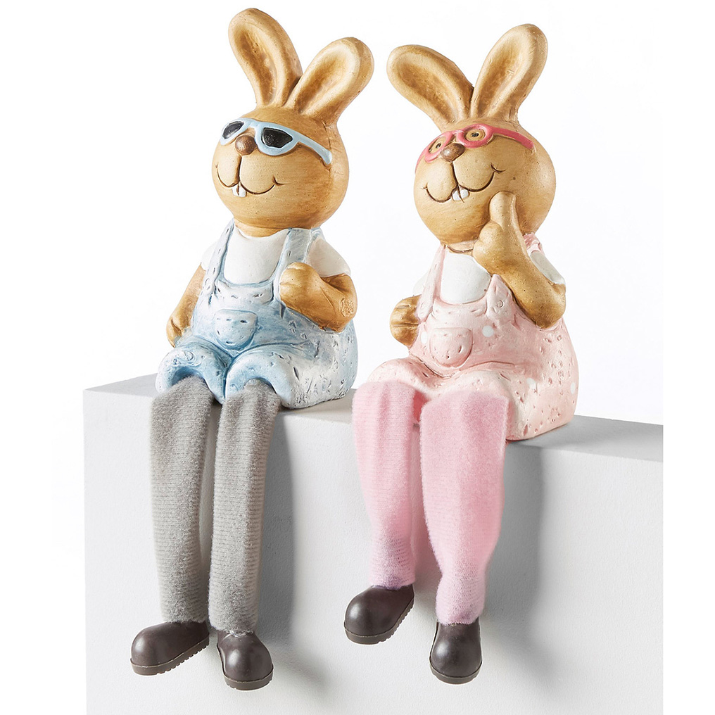 Decorative ceramic bunnies boy-girl blue / pink 2 pcs