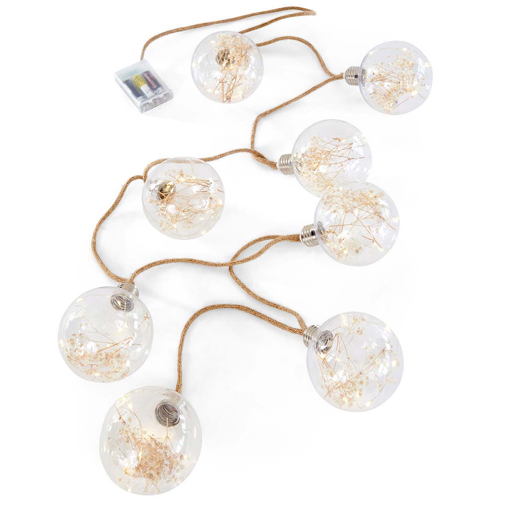 Rope light with 8 balls & dried flowers 219 cm