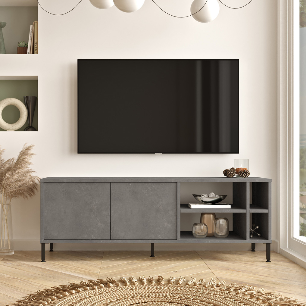 Particle Board TV Stand with Metal Legs & Shelves LV8-RG Silver 921YRD1116 W140xH48,95xD40 cm
