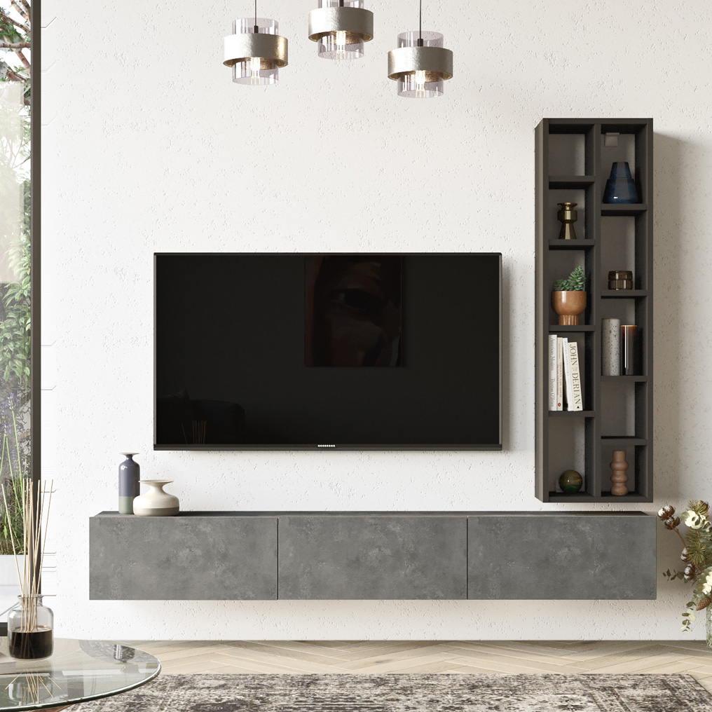 Particle Board TV Unit with Shelves LV9-RL Silver, Black 921YRD1118 W174,6xH25xD27,3 cm