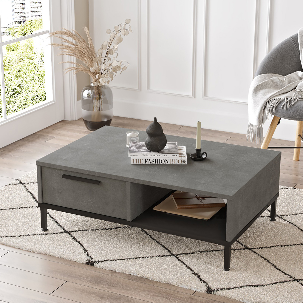 Particle Board Coffee Table with Drawer & Shelf LV18-RL Silver, Black 921YRD1136 W90xH31,5xD60 cm