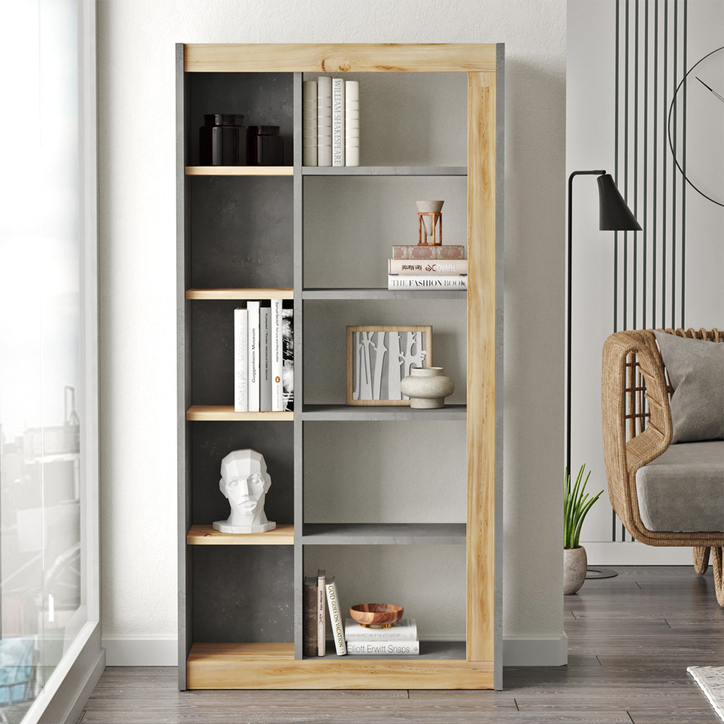 Particle Board Bookcase with Shelves LV23-KR Oak, Silver 921YRD1146 W74,9xH148,6xD25 cm