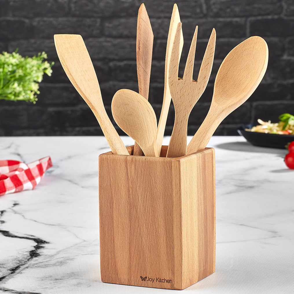 Kitchenware stand 9x9x14 cm + 5 Wooden tools UP00685