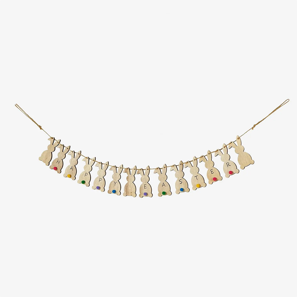 Wooden garland with bunnies Happy Easter 100 cm