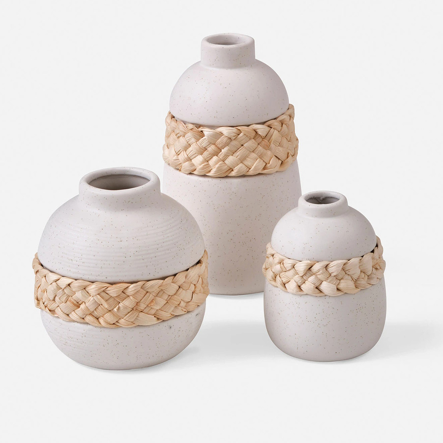 Κεραμικά βάζα με rattan λευκό 3 τεμ.