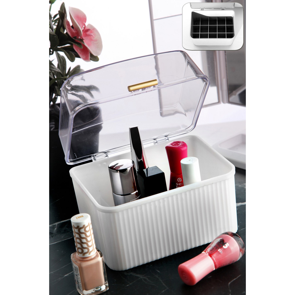 Makeup organizer with lid Plastic White 9,5x14x11,5 cm 964FRM2118