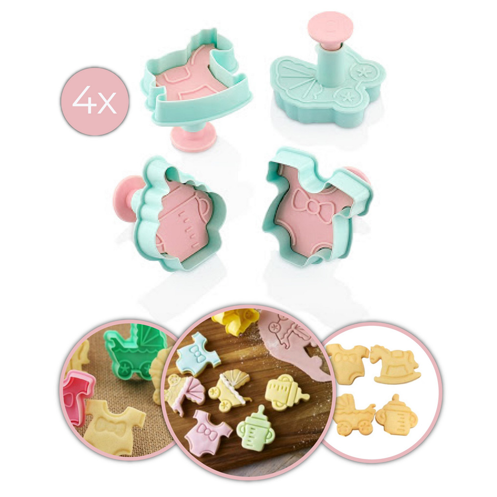 Cookie Mold Set Pink - Turquoise Plastic 4 pcs 964FRM2601