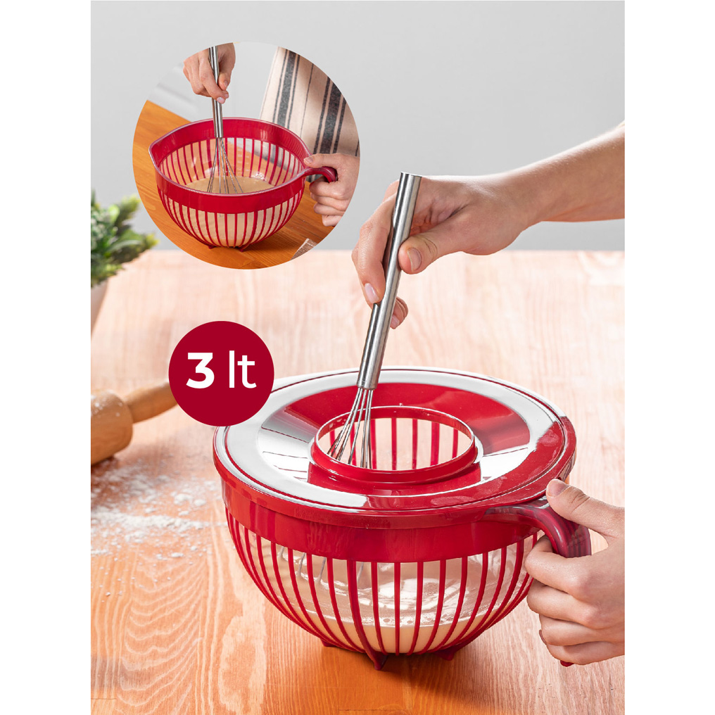 Mixing bowl with lid BNM-0971 Red Plastic 3 lt 964FRM4701