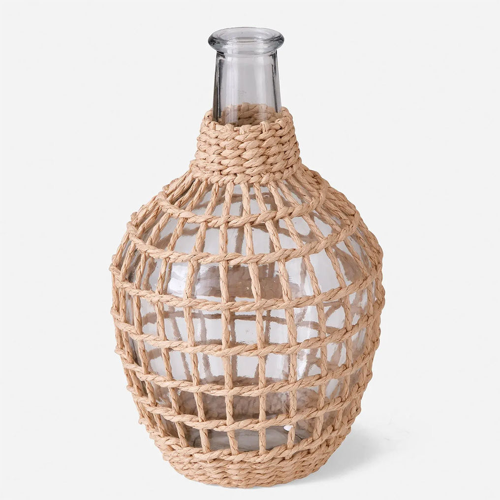 Glass vase with woven rattan 24x13,5 cm