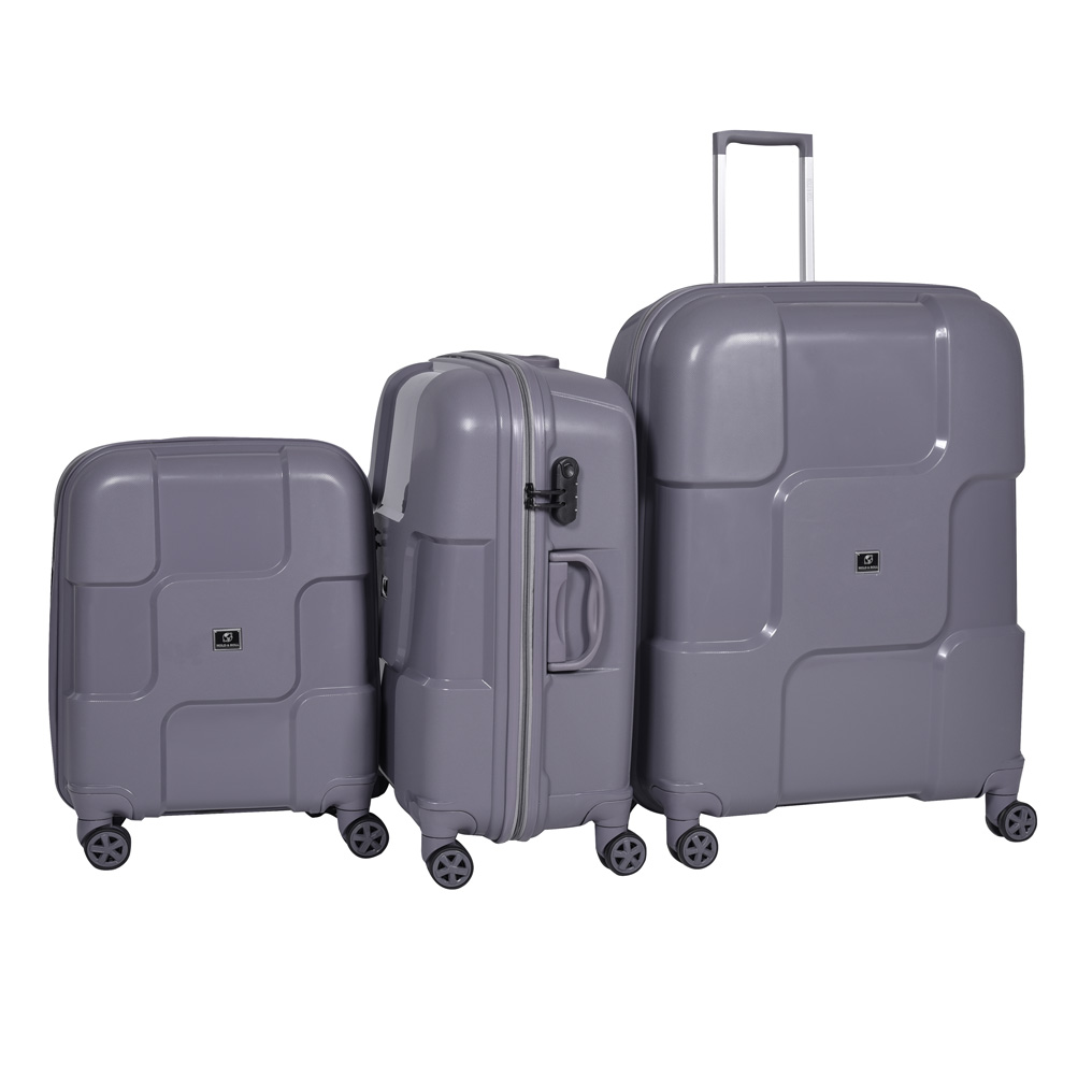 Set of 3 luggage 4-wheel spinners hard shell Silver 56x40x23cm, 66x42x27cm, 75x50x30cm