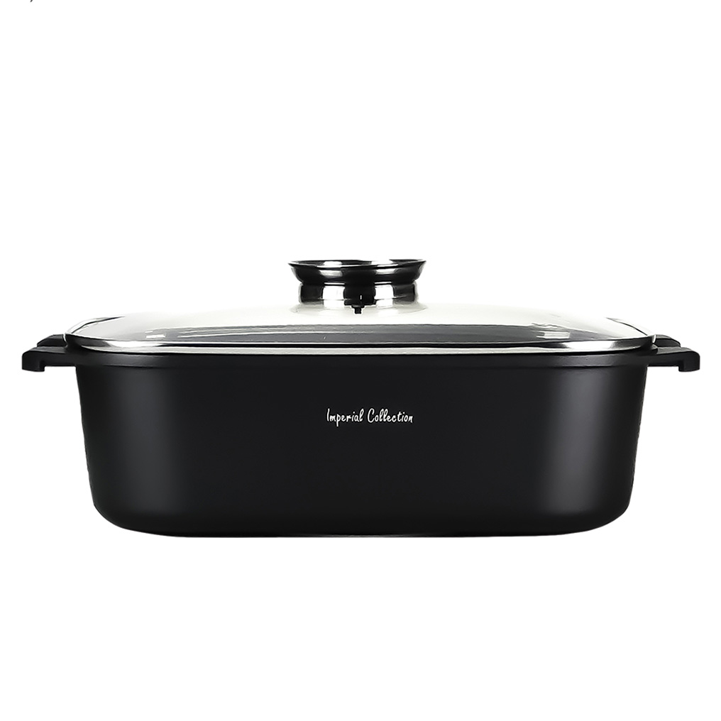 Die cast roaster with aroma glass lid & cooking accessories Imperial Collection 42x24x16 cm