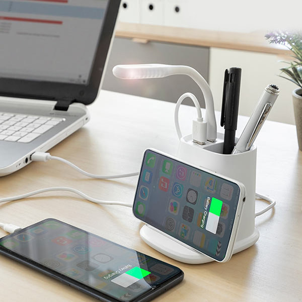 5-in-1 wireless charger with organiser-stand & USB LED lamp Desking InnovaGoods 