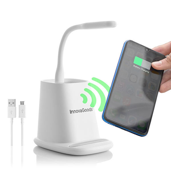 5-in-1 wireless charger with organiser-stand & USB LED lamp Desking InnovaGoods 