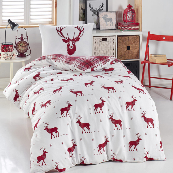 Σετ παπλωματοθήκη Reindeer Κόκκινο 65% Βαμβάκι / 35% Πολυέστερ  + Μαξιλαροθήκη 