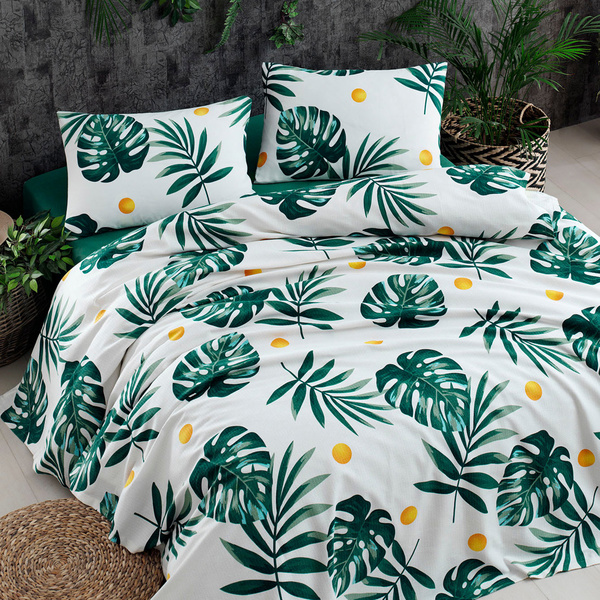 Κάλυμμα πικέ Monstera Πράσινο 100% Βαμβάκι 