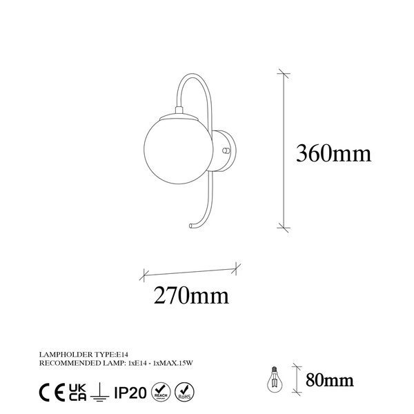 Απλίκα τοίχου μέταλλο & γυαλί Jewel-10565 Χρυσαφί 15x27 εκ. E14 15 W 942FLG2128 