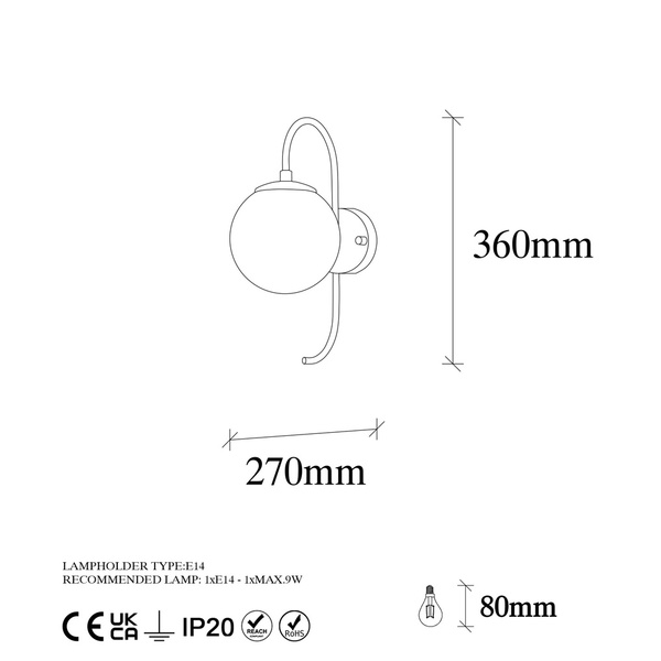 Απλίκα τοίχου μέταλλο & γυαλί Jewel-10565 Χρυσαφί 15x27 εκ. E14 15 W 942FLG2128 