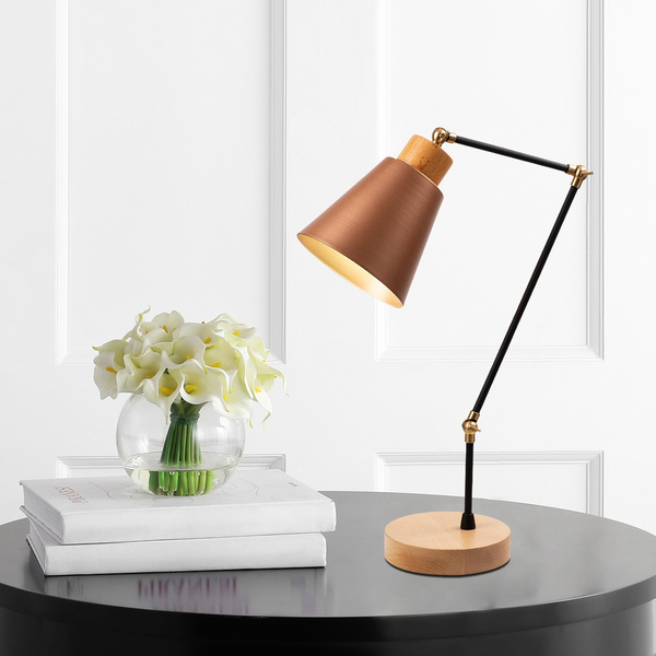 Iron Table Lamp with Wooden Base Manavgat-N-592 Copper D: 14 cm E27 40 W 