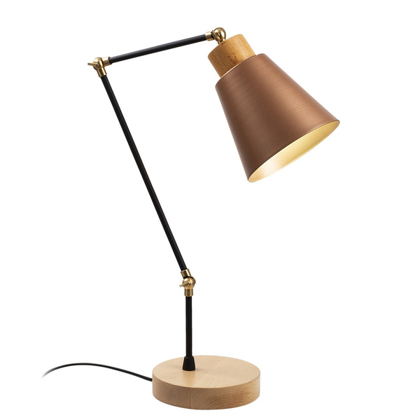 Iron Table Lamp with Wooden Base Manavgat-N-592 Copper D: 14 cm E27 40 W 