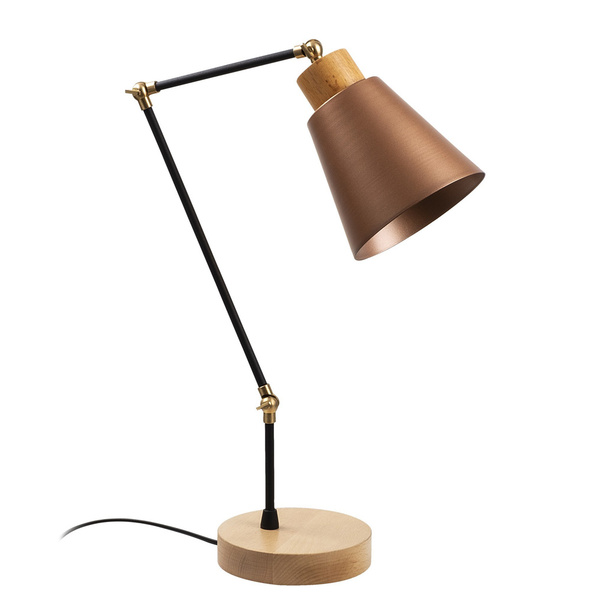 Iron Table Lamp with Wooden Base Manavgat-N-592 Copper D: 14 cm E27 40 W 