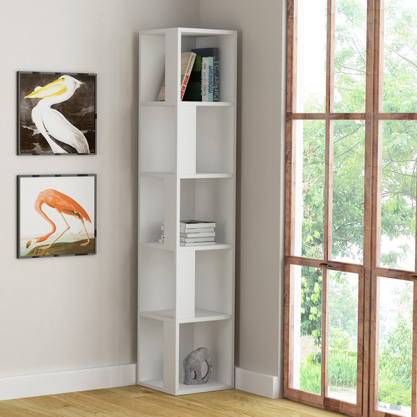 Particle Board Bookcase with Shelves Piano White 855DTE3655 W34xH161xD34 cm 