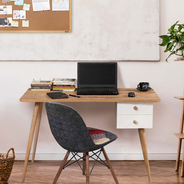 Γραφείο με 2 συρτάρια από μοριοσανίδα & ξύλο Balbina Atlantic Pine+Λευκό 869VEL6602 120x77x60 εκ. 