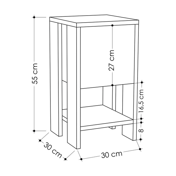 Particle Board Nightstand with Shelf & 1 Drawer Ema White 776HMS3419 W30xH55xD30 cm 