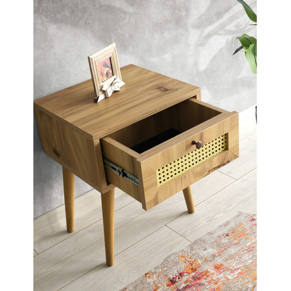 Particle Board Nightstand with Wooden Legs & Drawers Euromos Oak 854KLN3304 W40xH50xD35 cm 