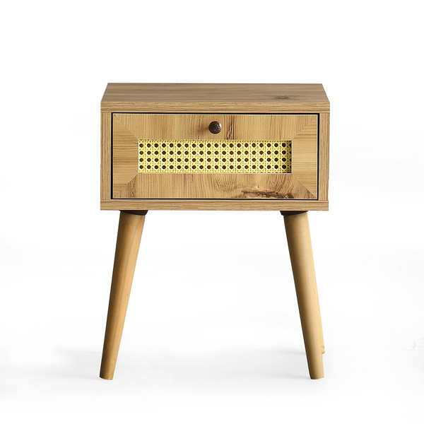 Particle Board Nightstand with Wooden Legs & Drawers Euromos Oak 854KLN3304 W40xH50xD35 cm 