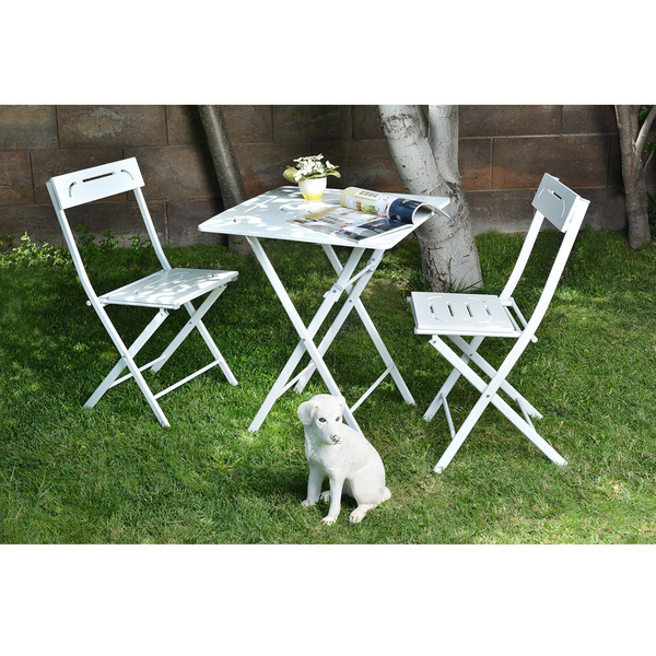 Wooden Table & Chairs Set (3 pcs) Bistro Set 2 White 379VLV1502 W60xH73xD60 cm 