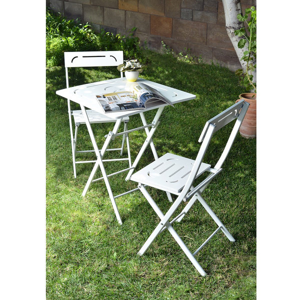 Wooden Table & Chairs Set (3 pcs) Bistro Set 2 White 379VLV1502 W60xH73xD60 cm 