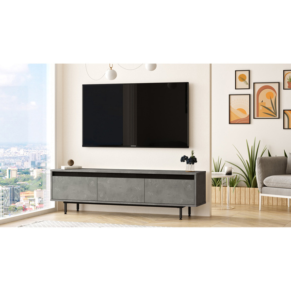 Particle Board TV Stand with Metal Legs & Cabinets LV1-RL Silver+Black 921YRD1102 160x45,2x35,5 cm 