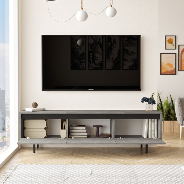 Particle Board TV Stand with Metal Legs & Cabinets LV1-RL Silver+Black 921YRD1102 160x45,2x35,5 cm 