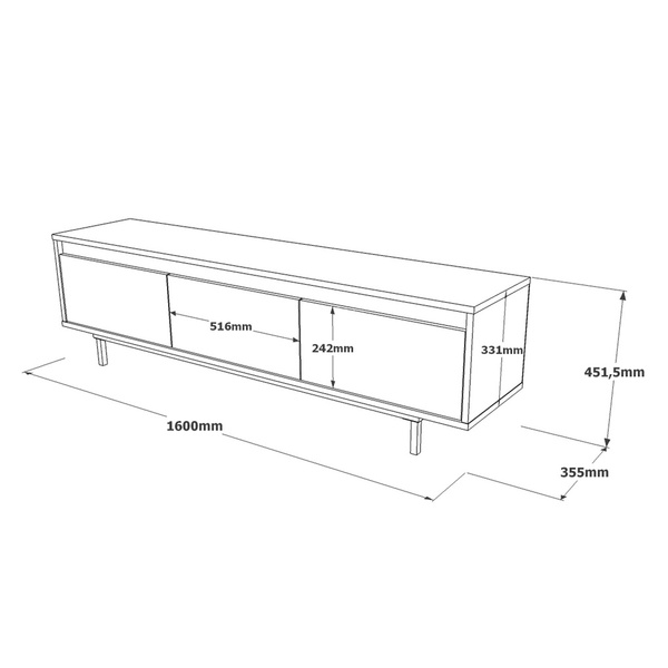 Particle Board TV Stand with Metal Legs & Cabinets LV1-RL Silver+Black 921YRD1102 160x45,2x35,5 cm 