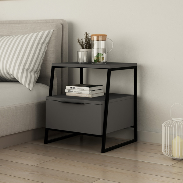 Particle Board Nightstand with Shelf Pal Anthracite 855DTE3513 W45xH50xD40 cm 