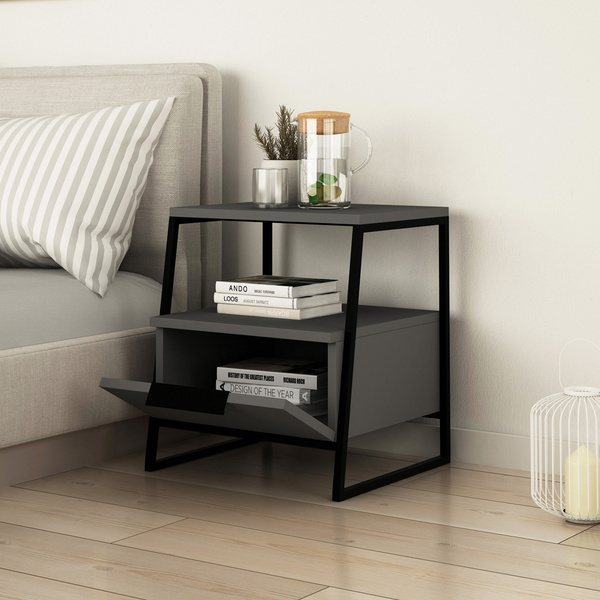 Particle Board Nightstand with Shelf Pal Anthracite 855DTE3513 W45xH50xD40 cm 