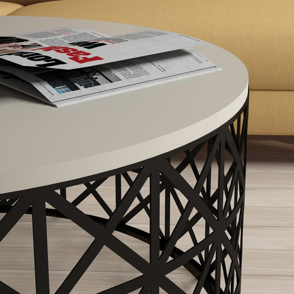 Τραπεζάκι σαλονιού από μοριοσανίδα με σιδερένια βάση Selin Κρεμ, Μαύρο 845HCT5230 90x90x38 εκ. 