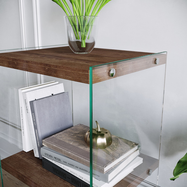 Βιβλιοθήκη με ράφια από ξύλο & σκληρυμένο γυαλί R300 Καρυδί 552NOS1301 40x80x35 εκ. 